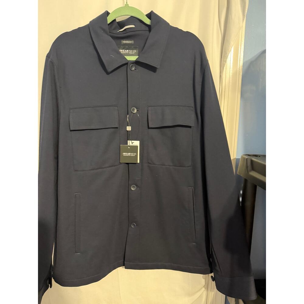 NWT Awearness Kenneth Cole Navy Knit Shirt Jacket Mens Large Modern Fit